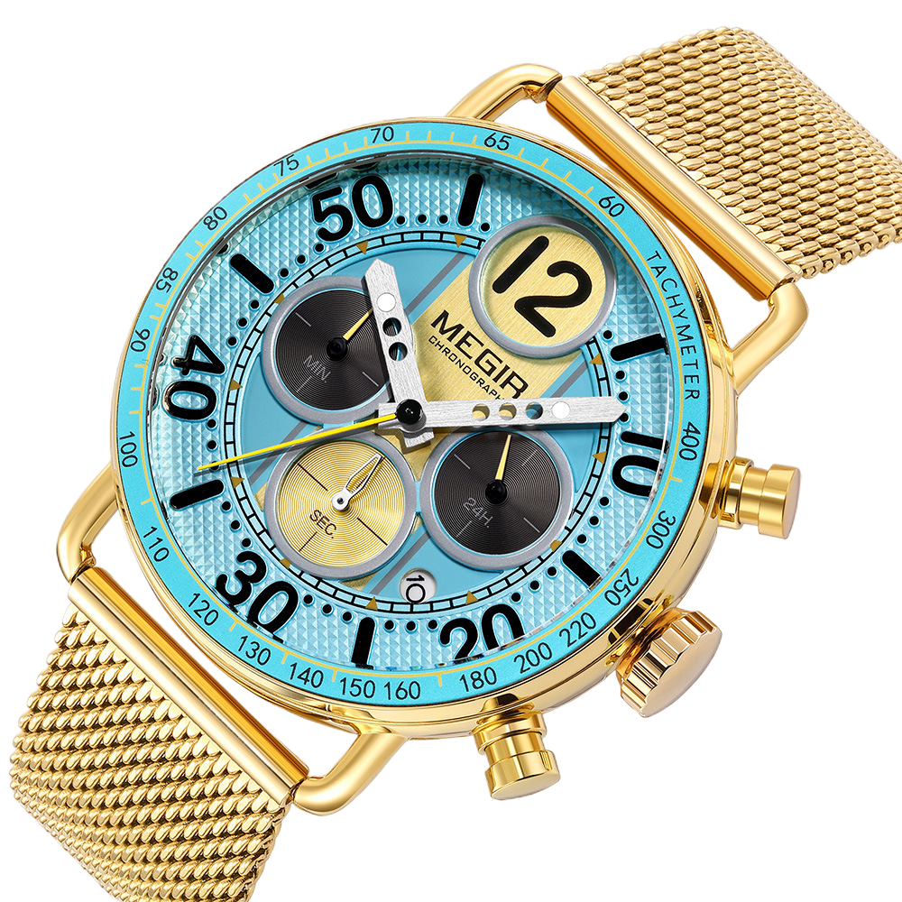 U.M | MEGIR Chronograph Watch with Stainless Steel Mesh Strap