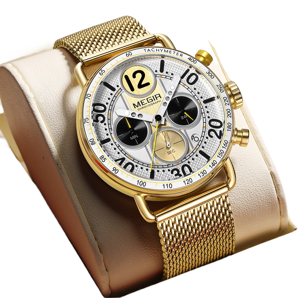 U.M | MEGIR Chronograph Watch with Stainless Steel Mesh Strap